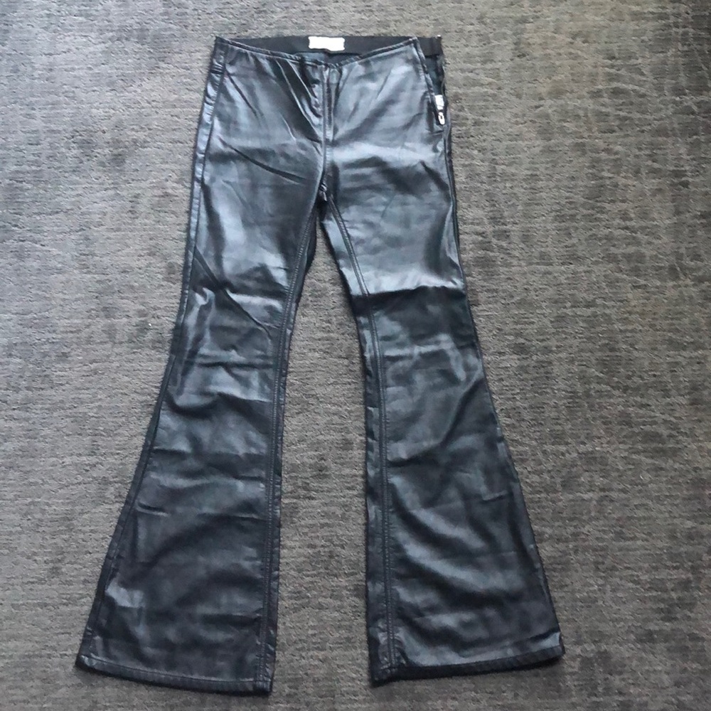 free people black leather flare jeans